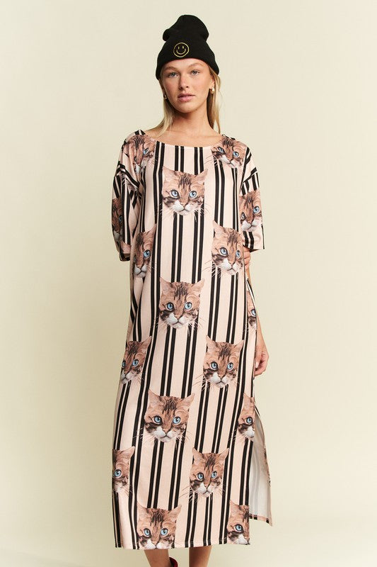 Jade by Jane Cat Print Midi Dress