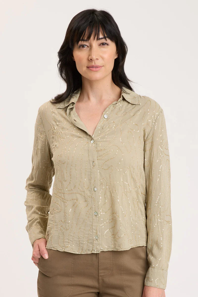 XCVI Seraphina Button-Up Sand Lime