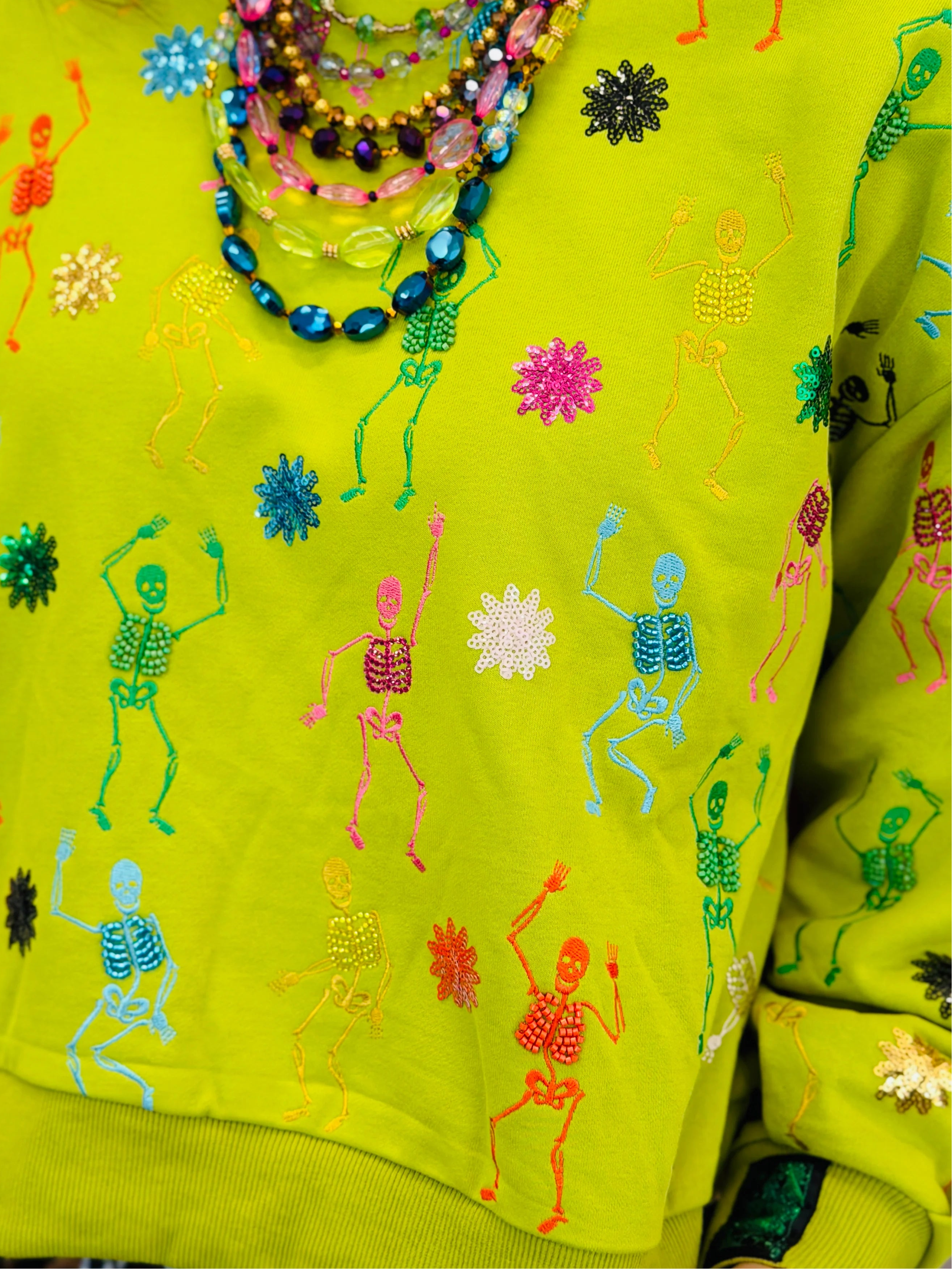 Queen of Sparkles Lime Green Multi Skeleton Sweatshirt
