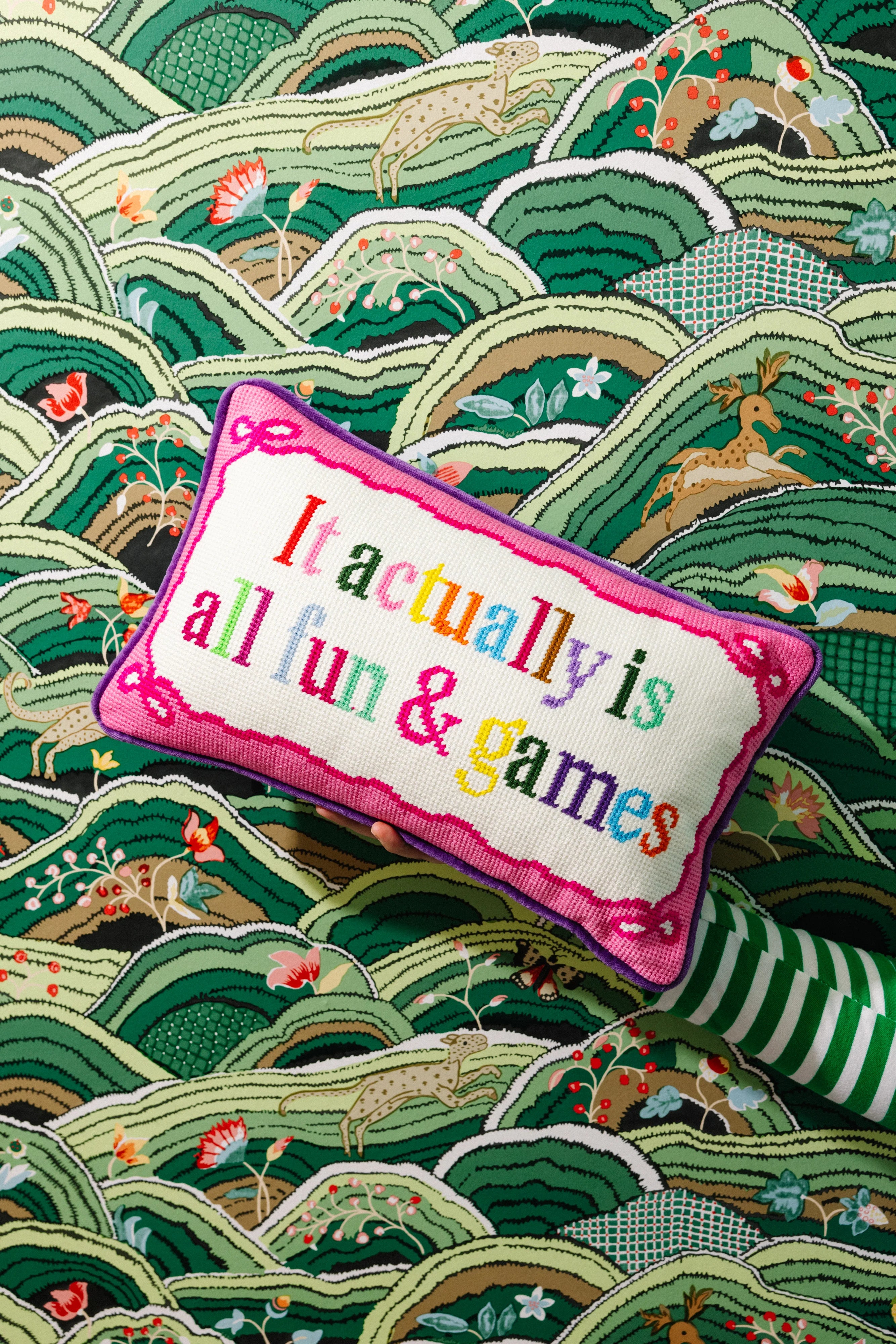 Furbish Fun and Games Needle Point Pillow