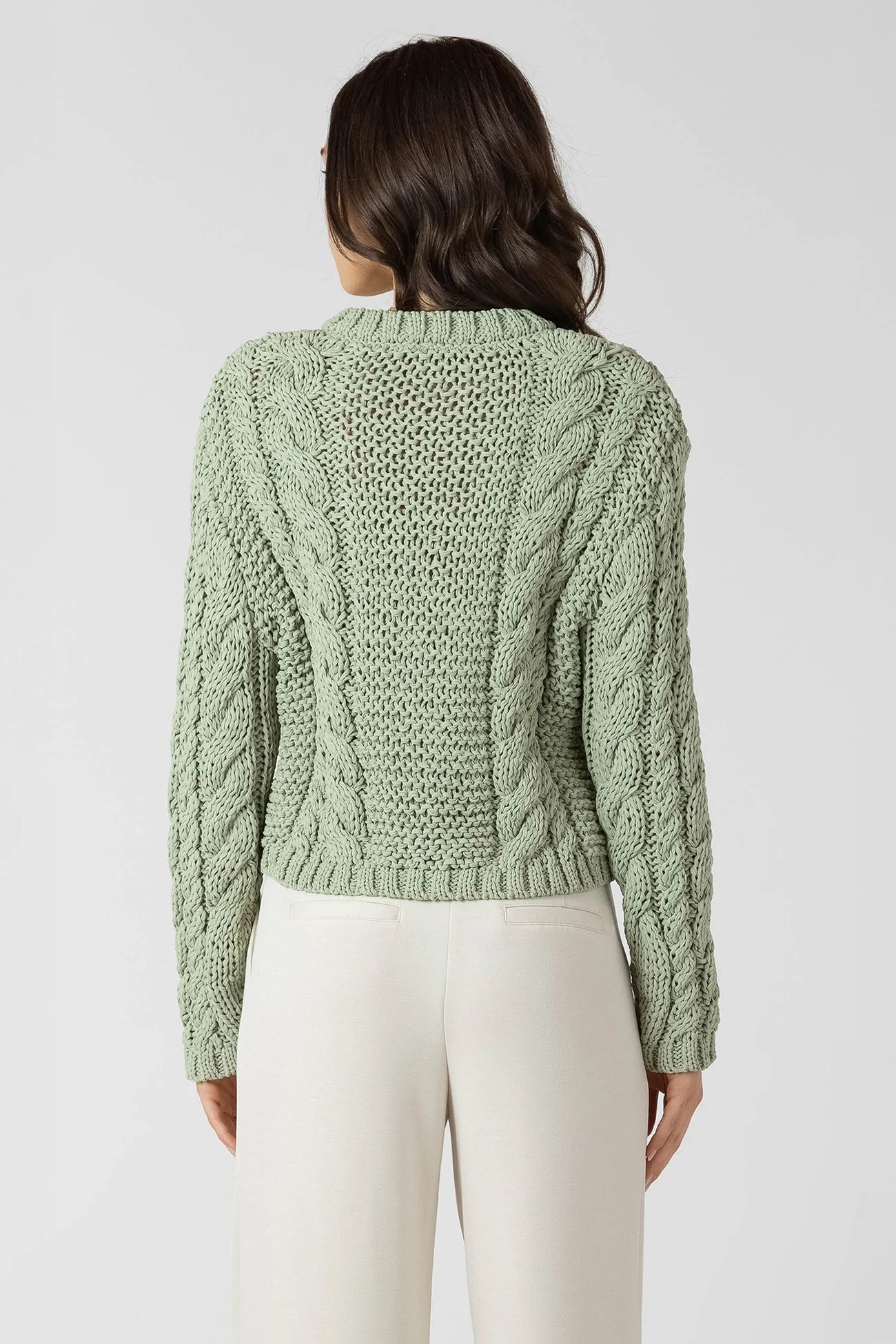Dex Floral Button Cable Cardigan - Sage