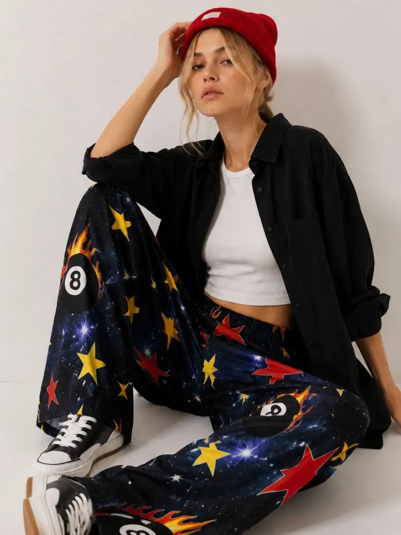 Galaxy 8-Ball Print Wide Leg Pants PRE-ORDER