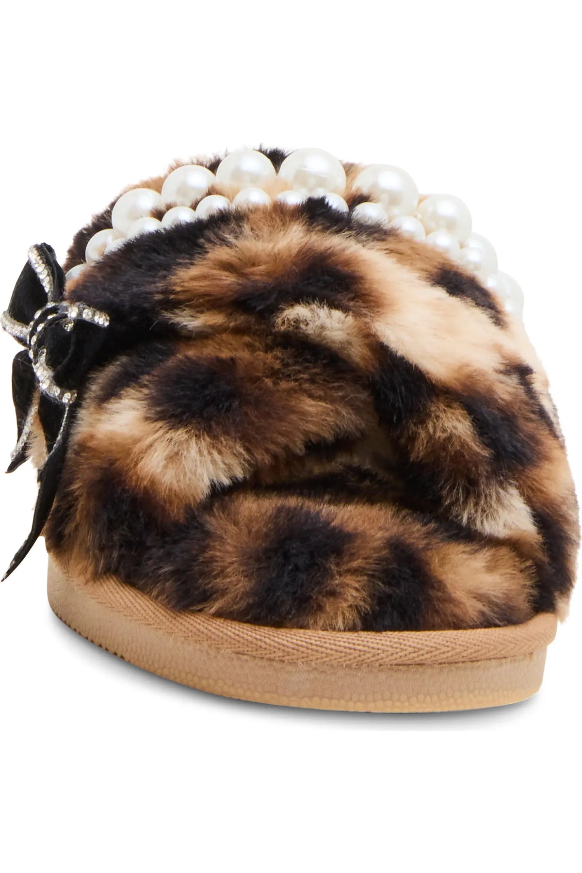 Betsey Johnson Cozyy Leopard Faux Fur Pearl Slippers