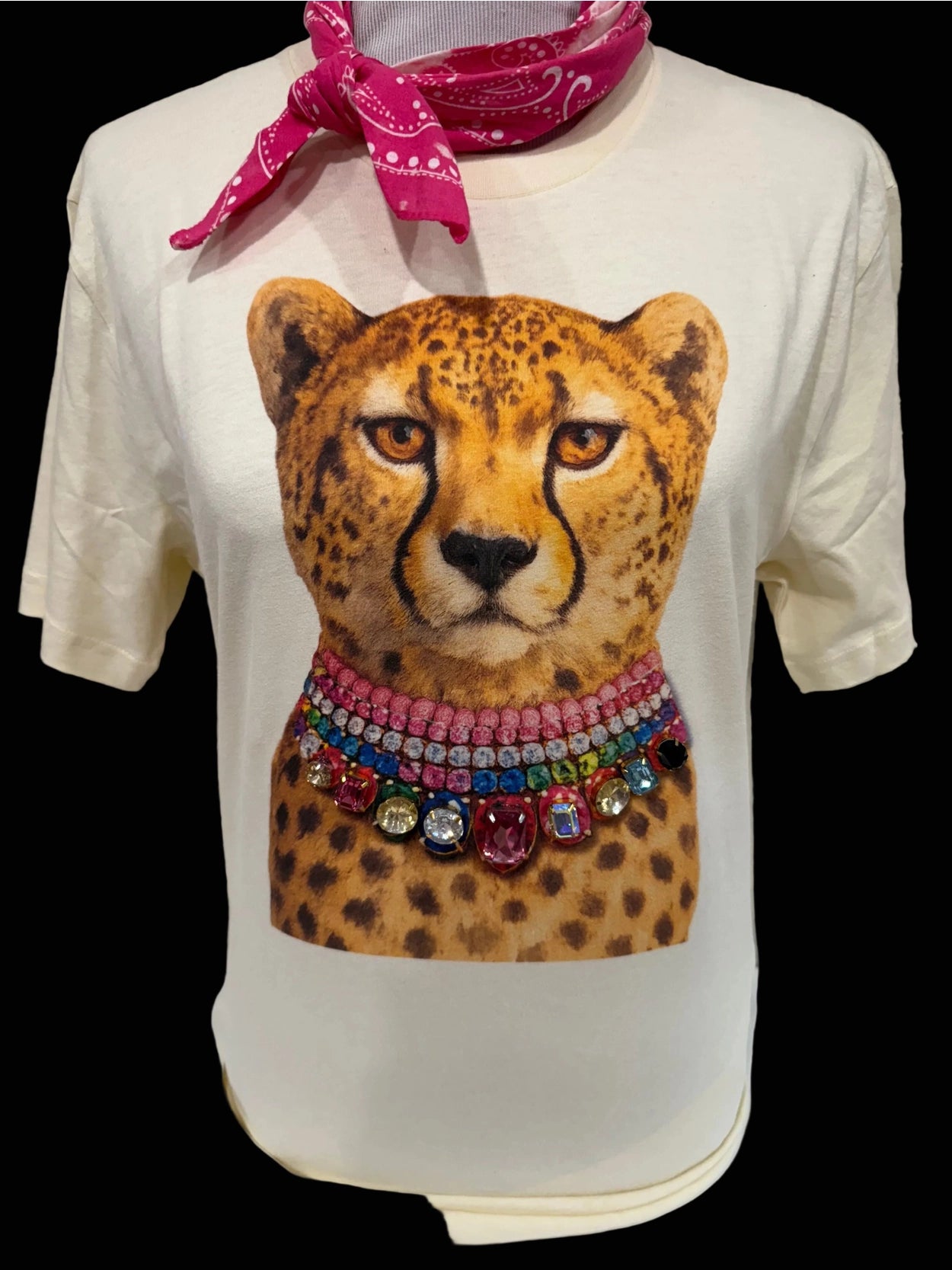 Leopard Jeweled Collar Crew Neck Tee