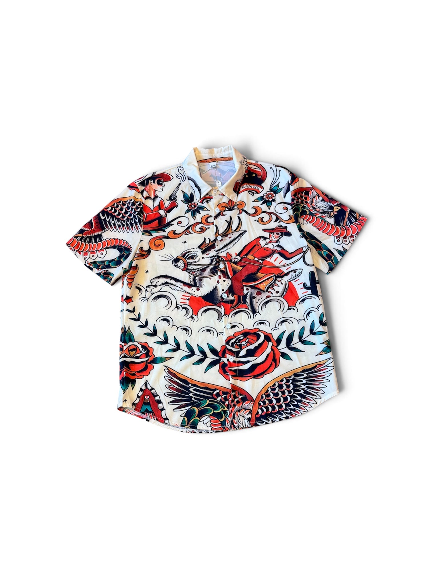 Jackalope Traditional Tattoo Button Down Shirt