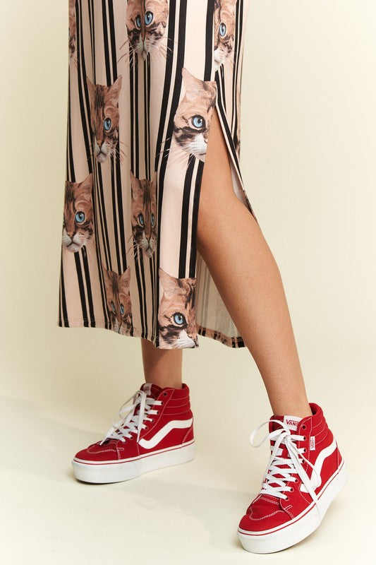 Jade by Jane Cat Print Midi Dress