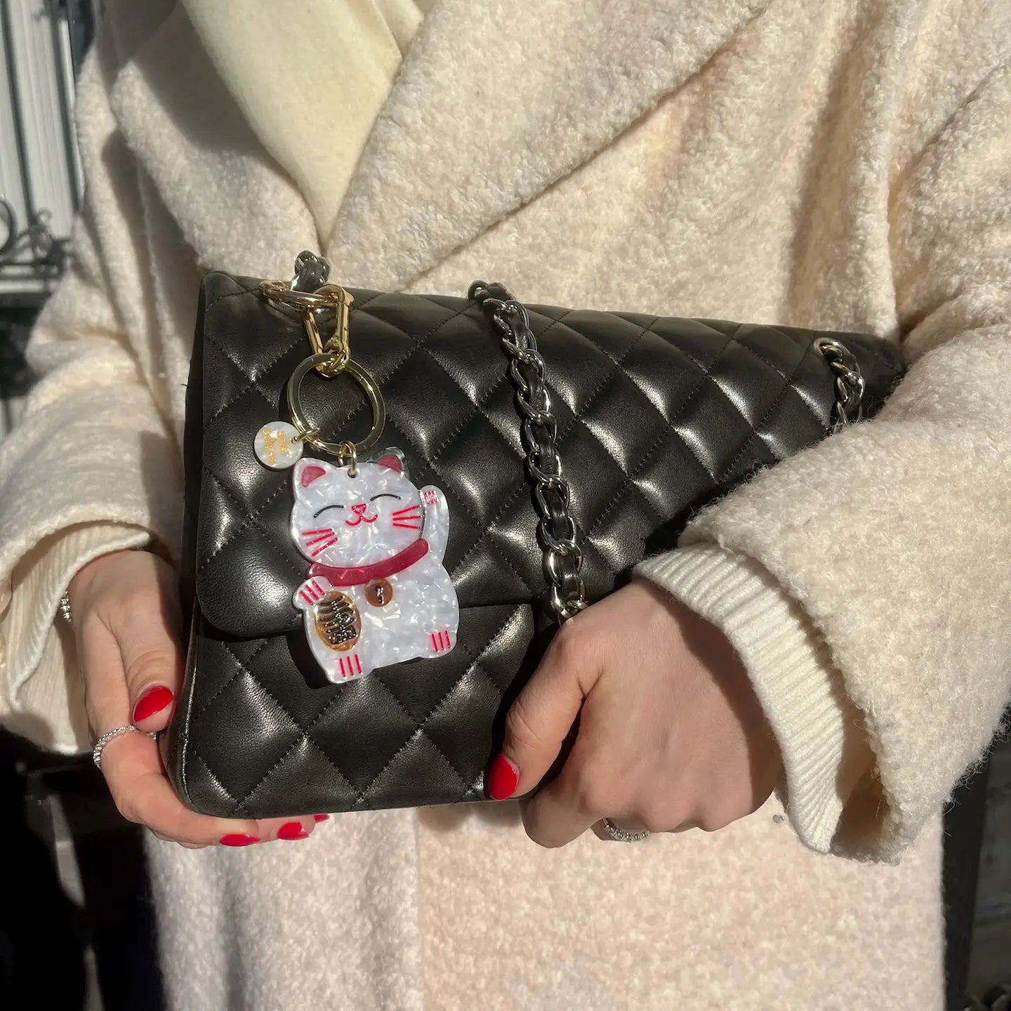 Hand-Painted Lucky Cat Bag Charm & Keychain
