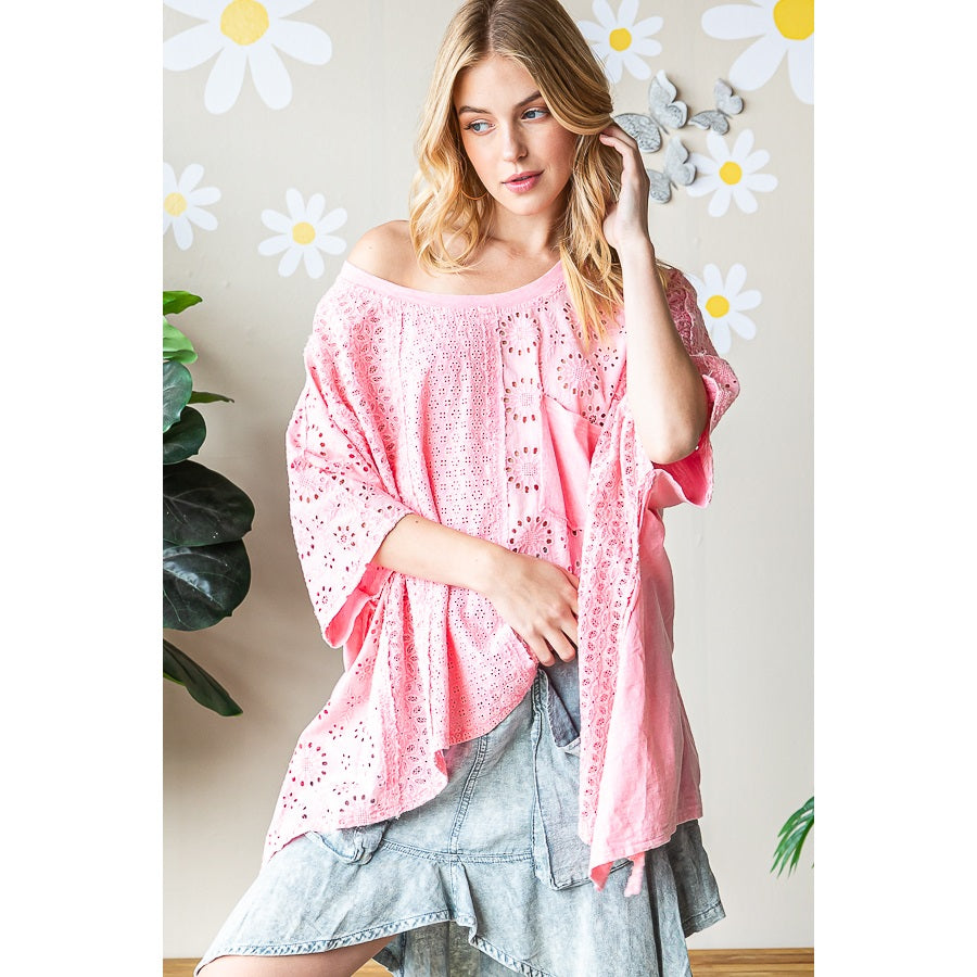 Oli & Hali Washed Pink Eyelet Top