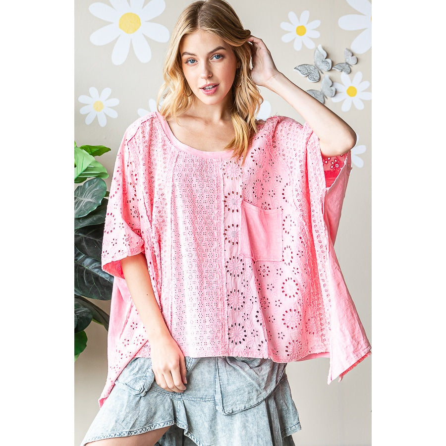 Oli & Hali Washed Pink Eyelet Top