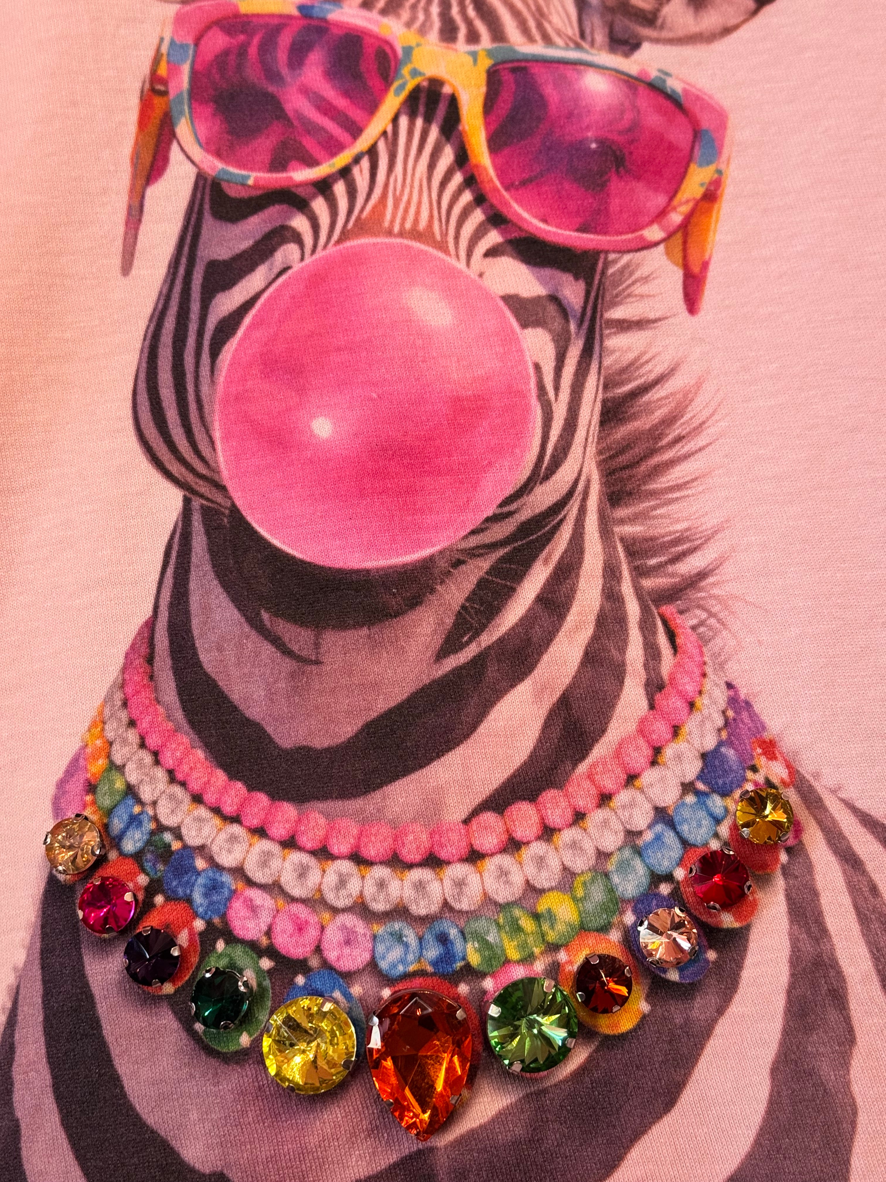 Jeweled Collar Zebra Tee - Pink