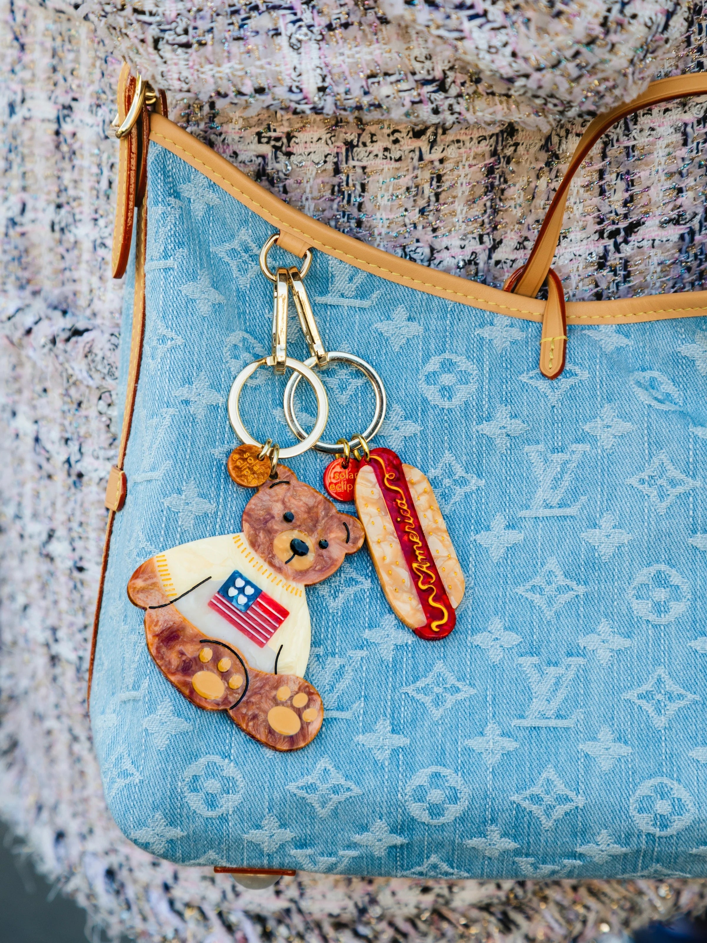 Hand-painted America Hotdog Bag Charm + Keychain | Eco-Friendly