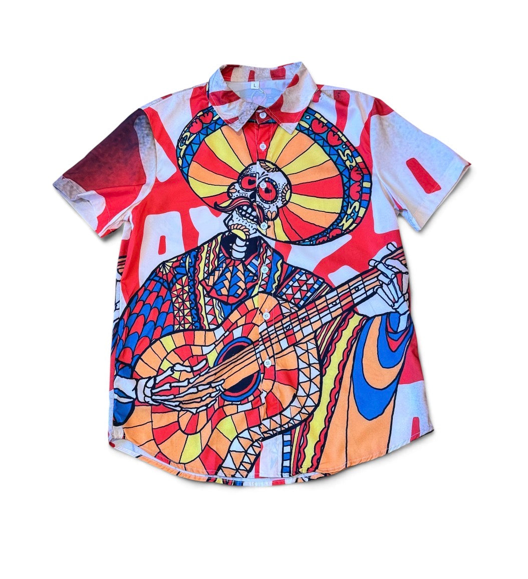 Mariachi Skeleton Button Down Shirt