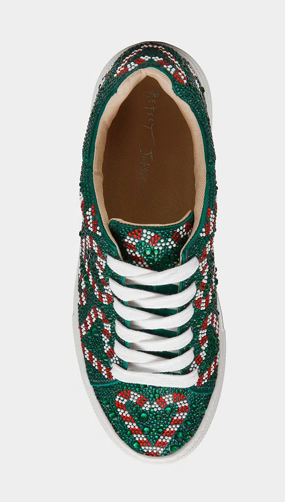 Betsey Johnson SIDNY Green Candy Cane Rhinestone Platform Sneakers