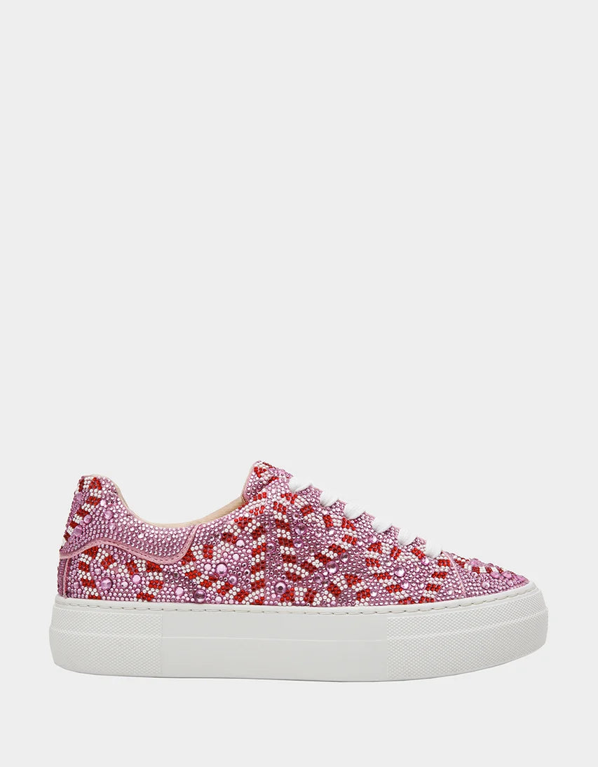 Betsey Johnson SIDNY Pink Candy Cane Rhinestone Platform Sneakers