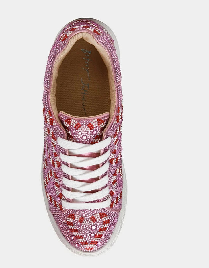 Betsey Johnson SIDNY Pink Candy Cane Rhinestone Platform Sneakers