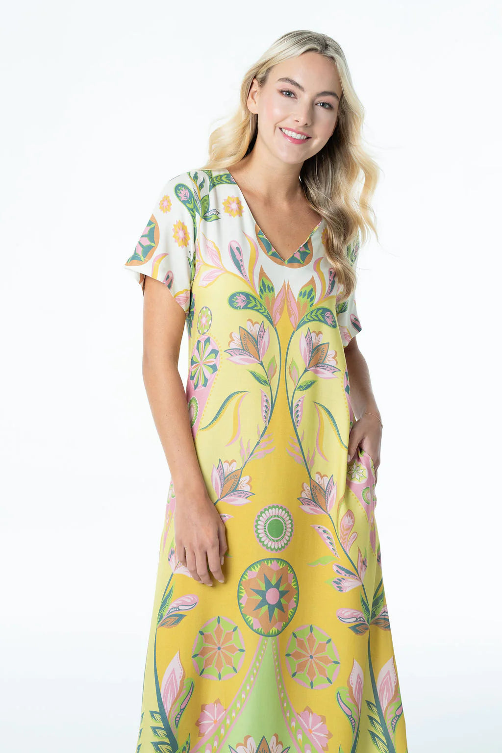 Briton Court Diana V-Neck Maxi - Chartreuse