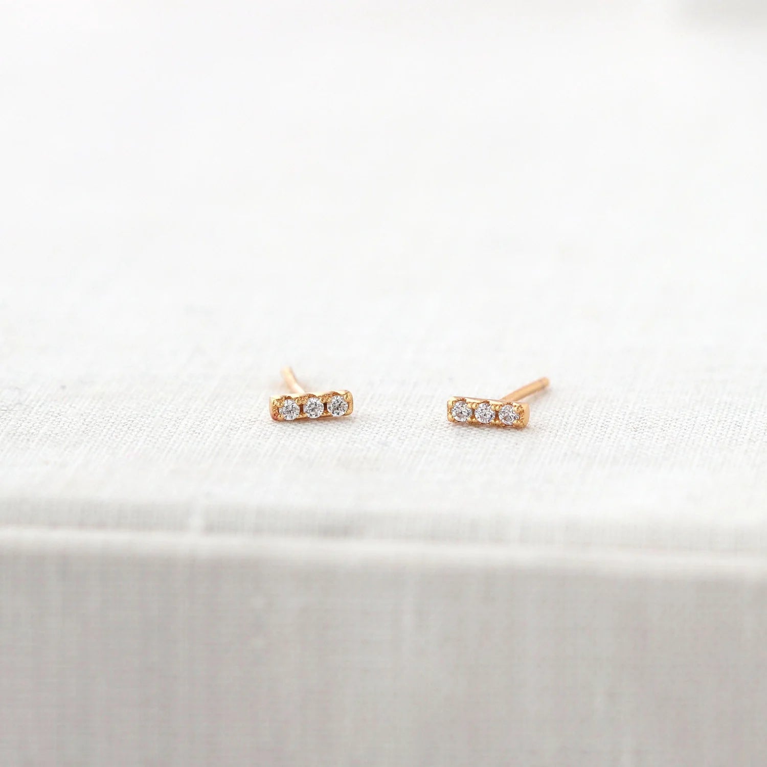 Kris Nations Dash/Bar Pavé Stud Earrings - Gold Vermeil