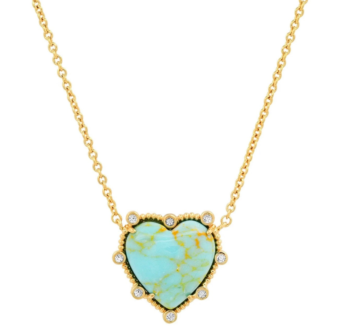 TAI Turquoise Heart Bezel Pendant Necklace – 18K Gold Plated