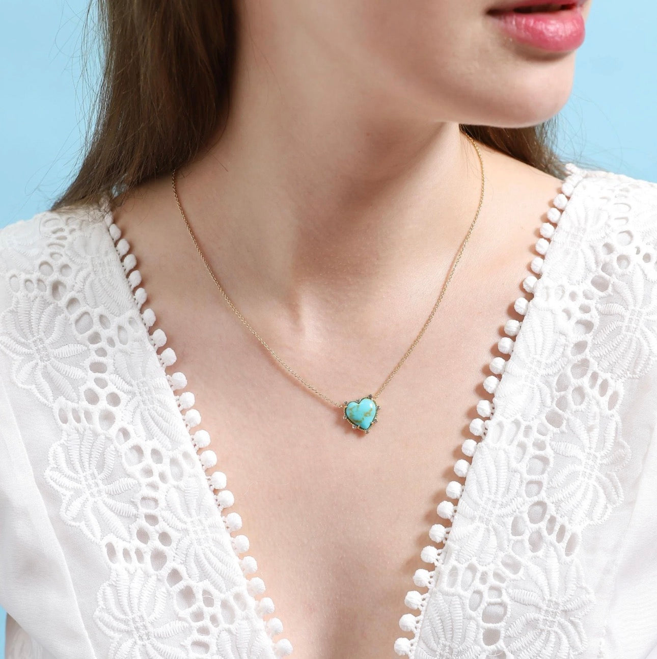 TAI Turquoise Heart Bezel Pendant Necklace – 18K Gold Plated