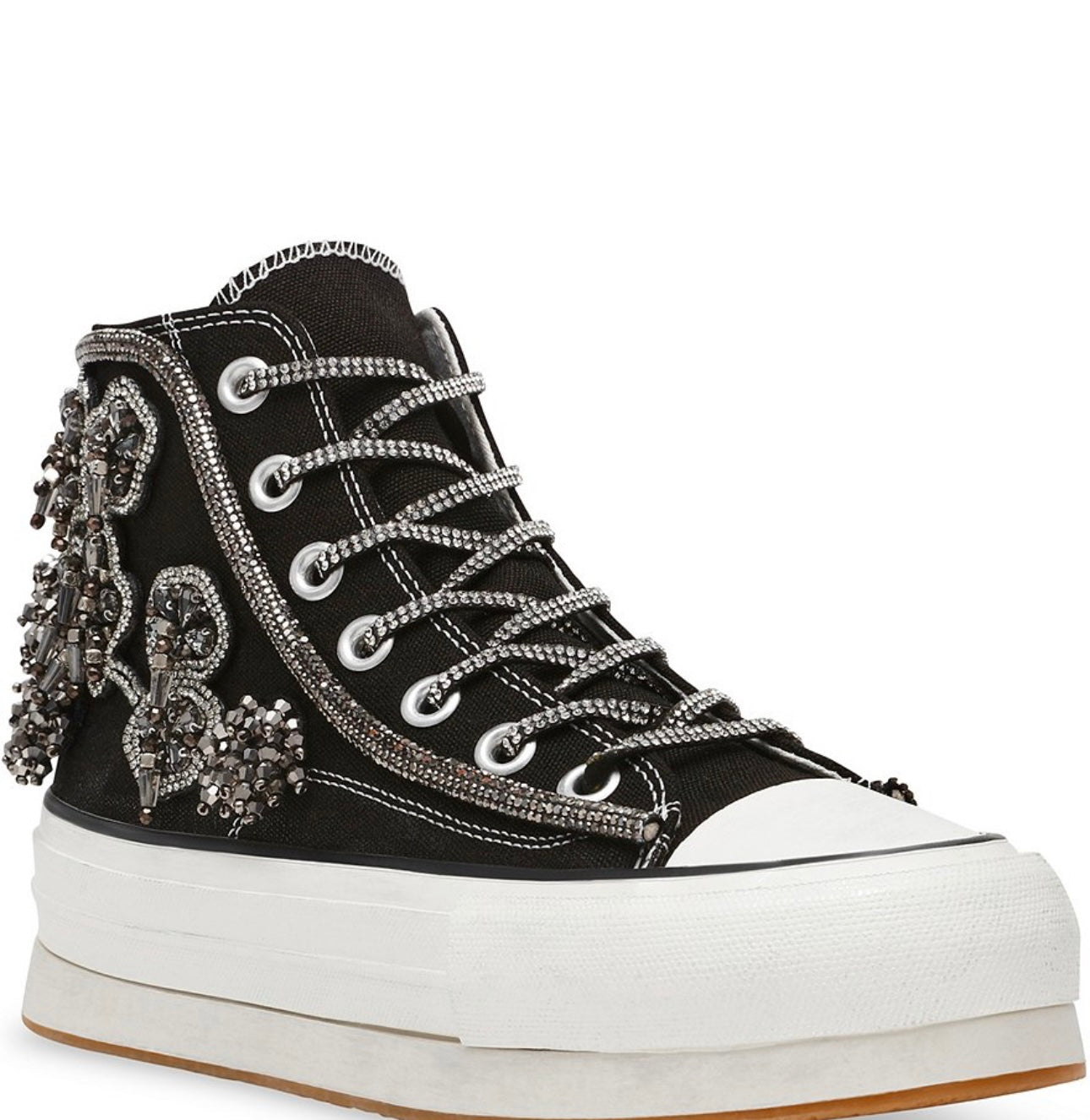 Steve Madden Mistic Rhinestone Flower High Top Platform Sneakers Black/Multi