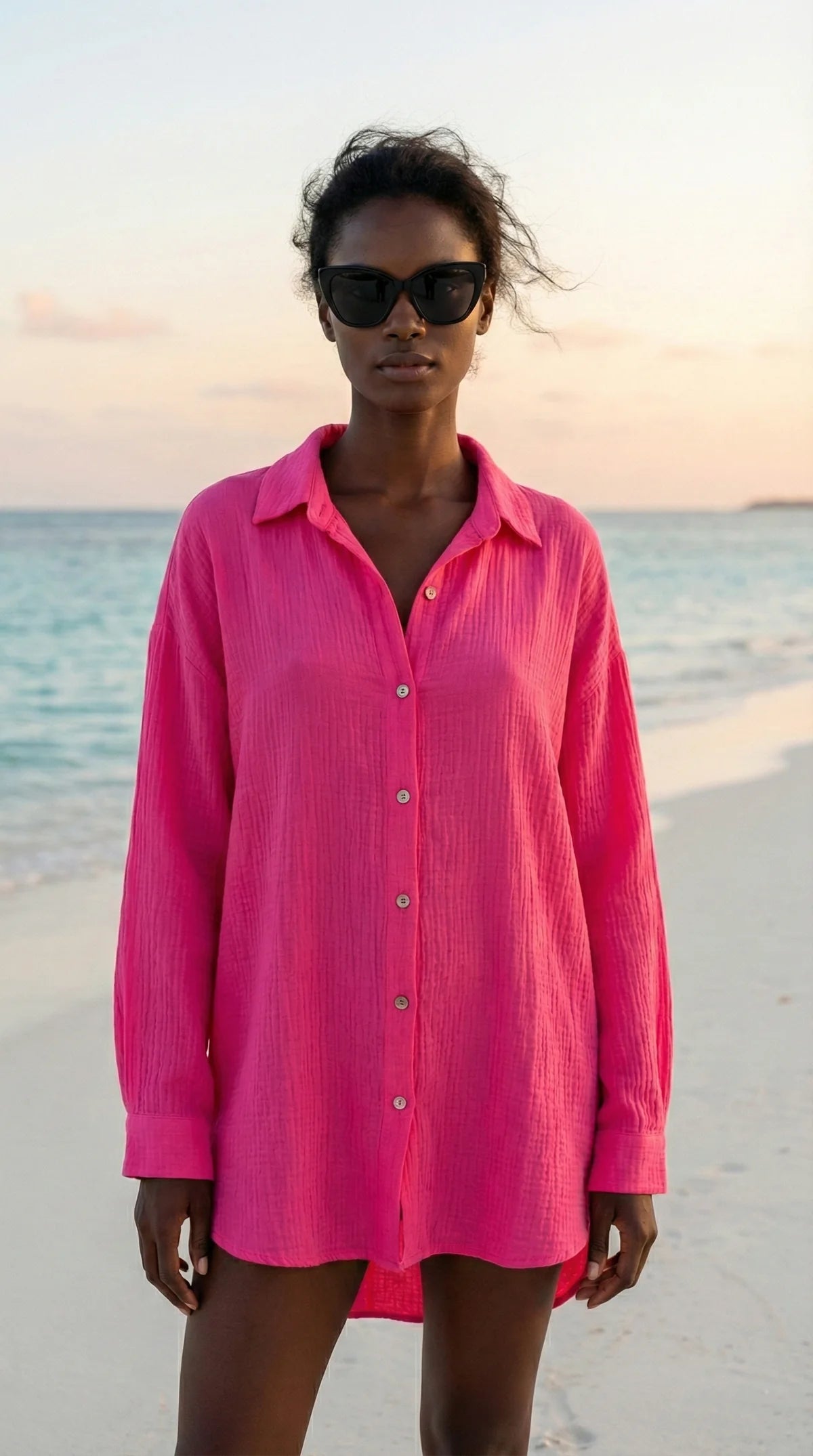 Loowie Italian Fuchsia Gauze Button Shirt