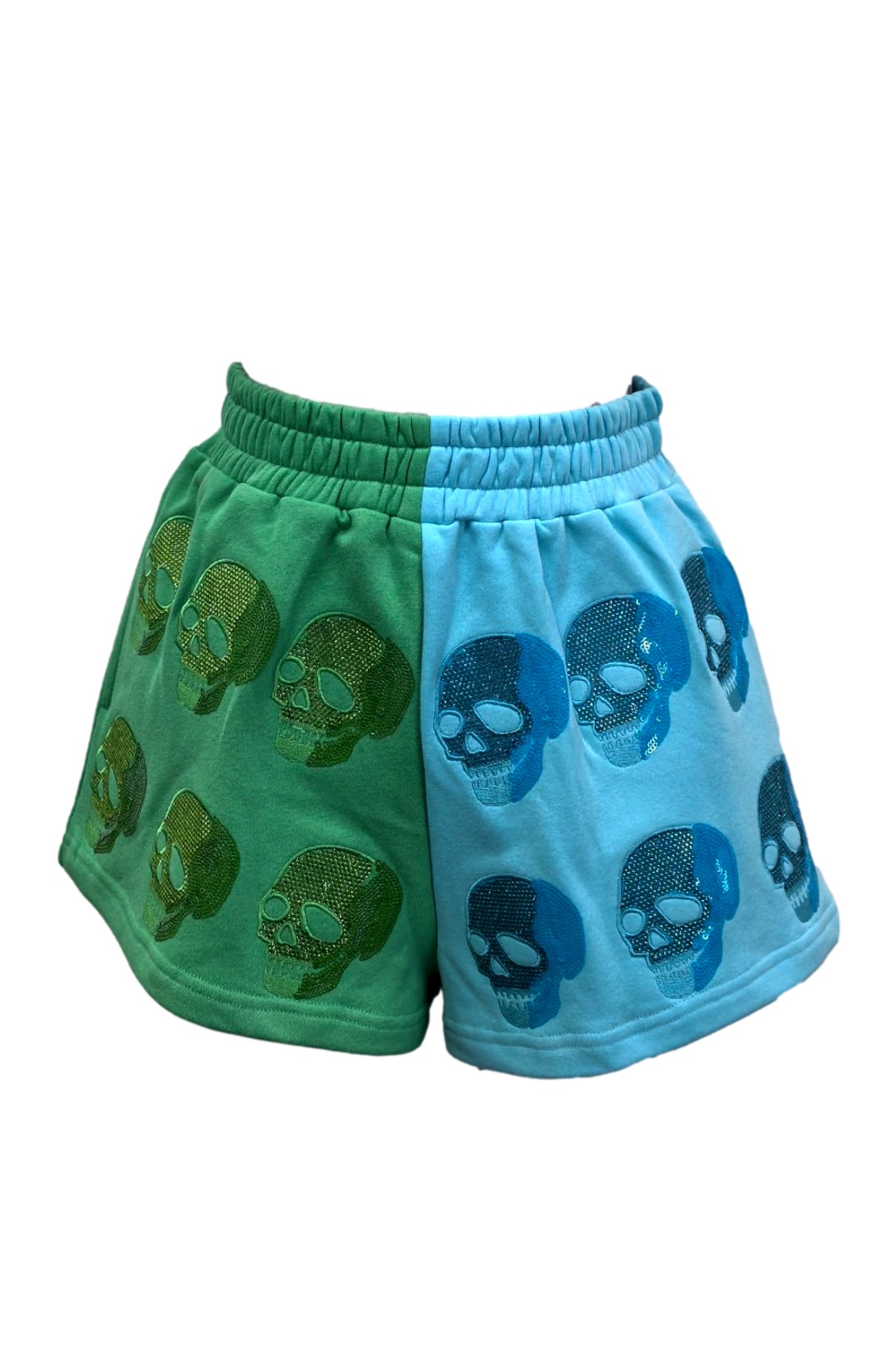 Queen of Sparkles Colorblock Multi Skull Short