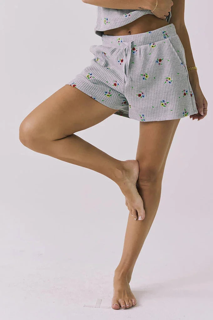 Chaser Kesh Heather Grey Ditsy Embroidery Short