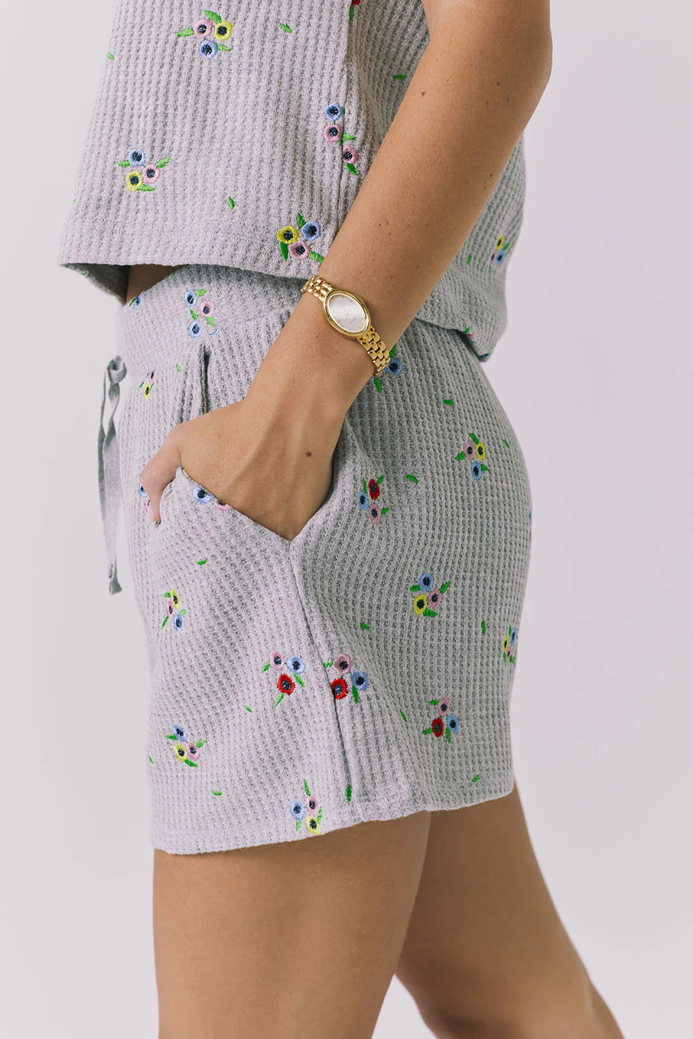 Chaser Kesh Heather Grey Ditsy Embroidery Short