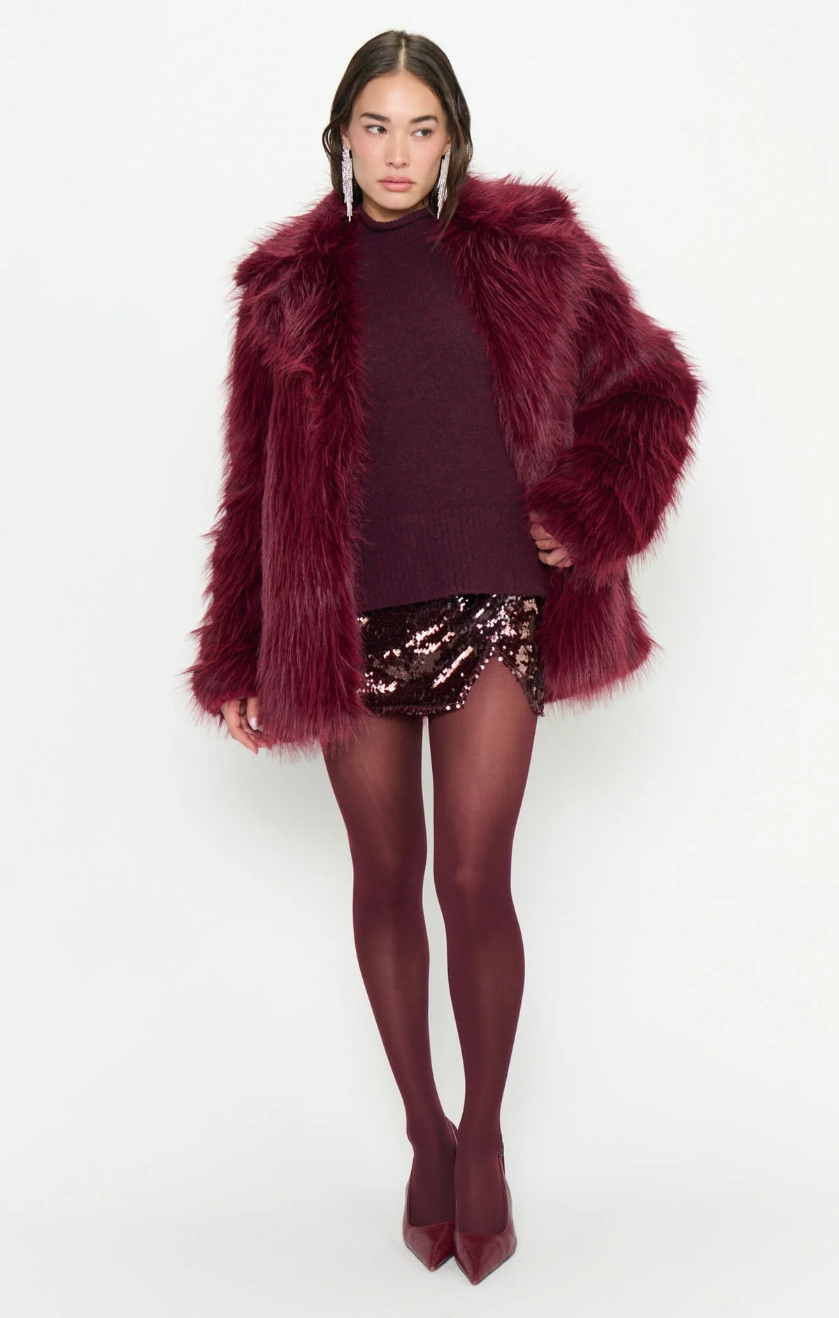 Show Me Your Mumu Salt Lake Fur Coat Merlot Faux Fur