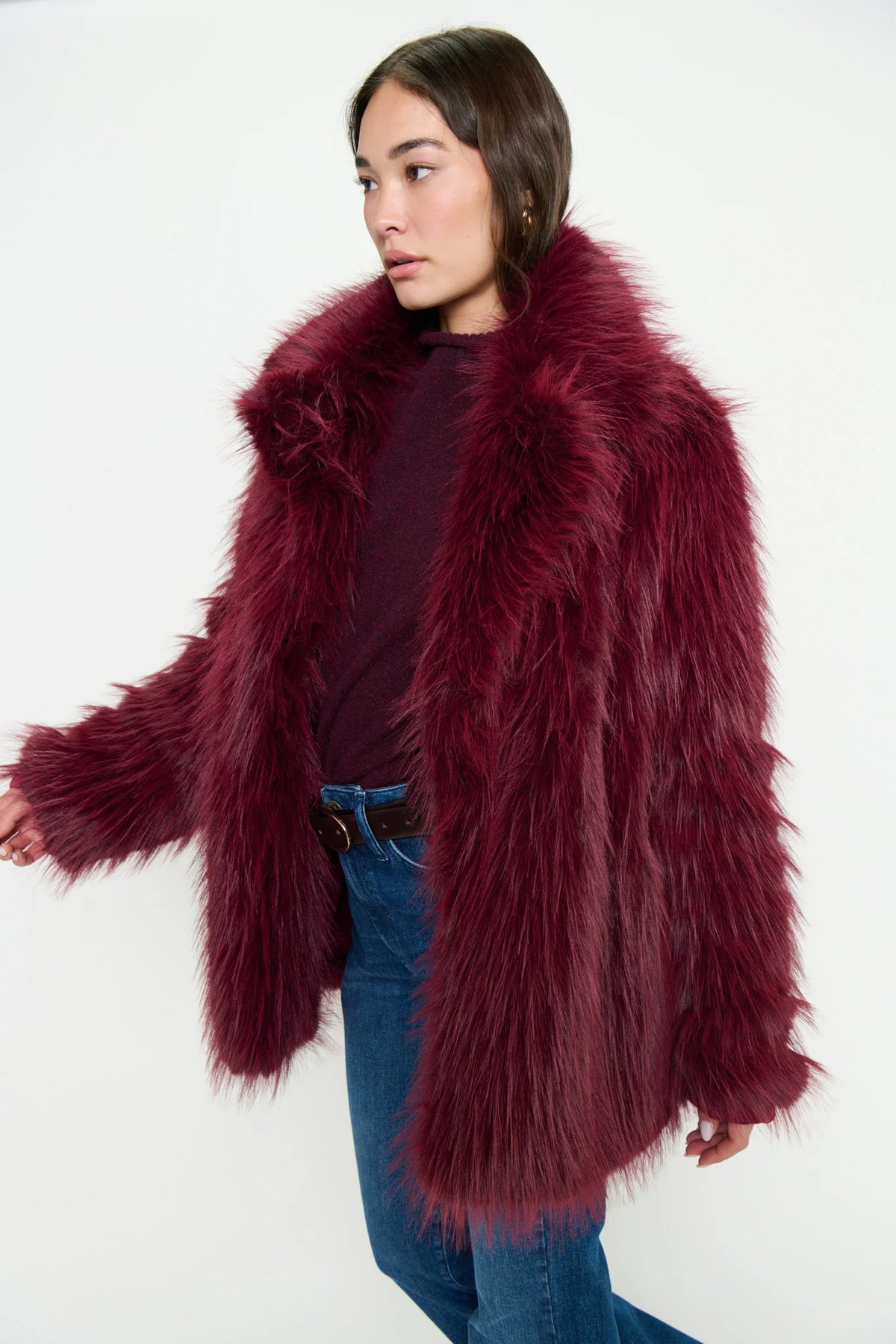 Show Me Your Mumu Salt Lake Fur Coat Merlot Faux Fur