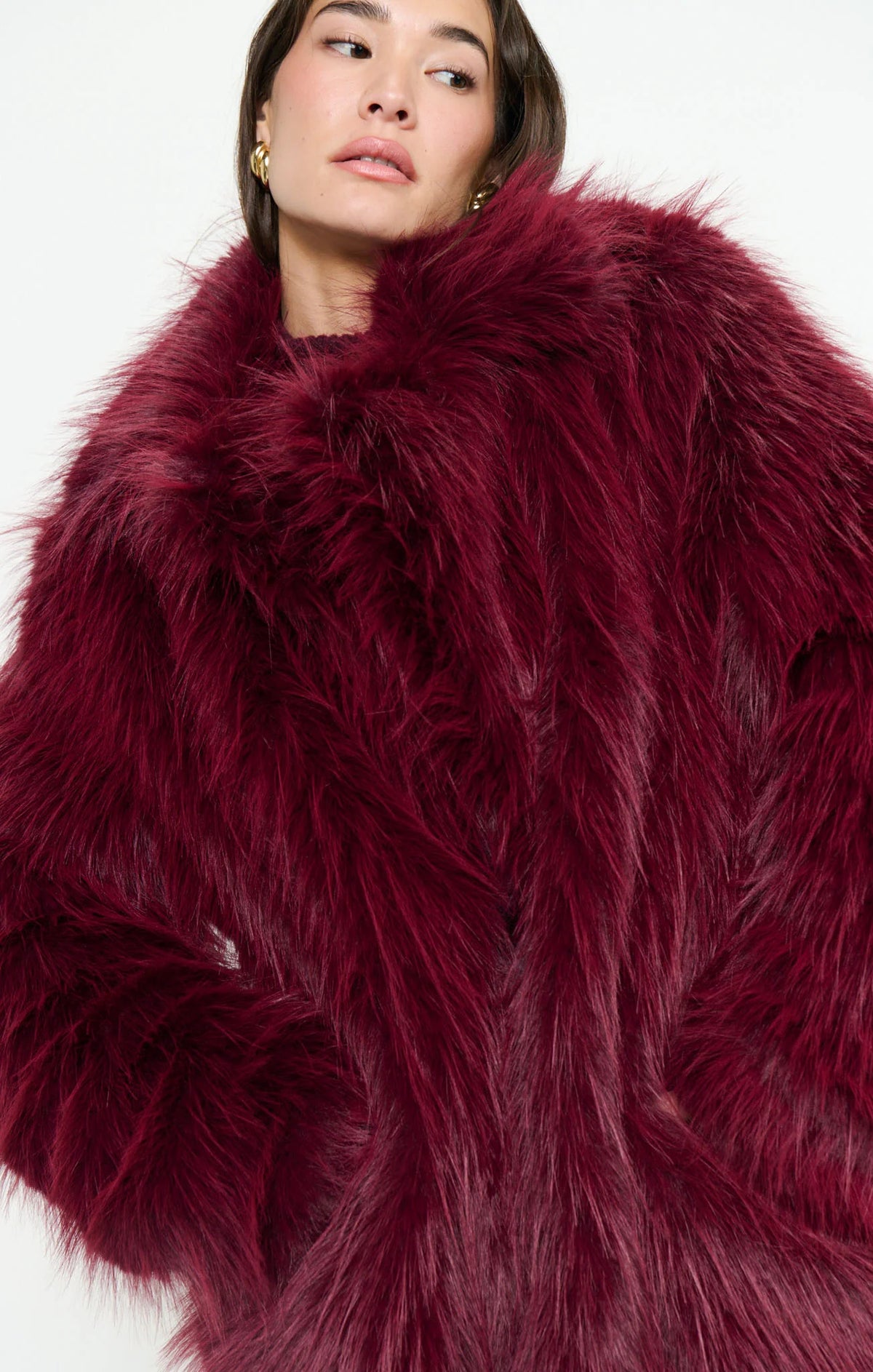 Show Me Your Mumu Salt Lake Fur Coat Merlot Faux Fur