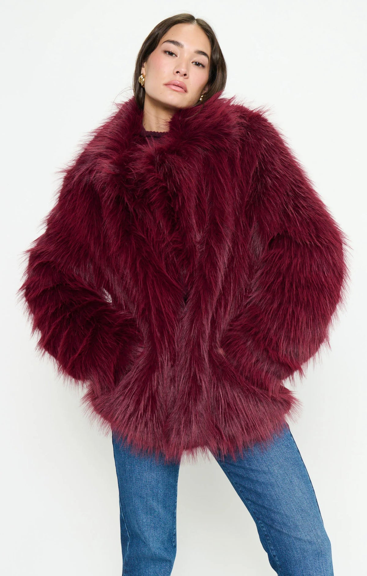 Show Me Your Mumu Salt Lake Fur Coat Merlot Faux Fur