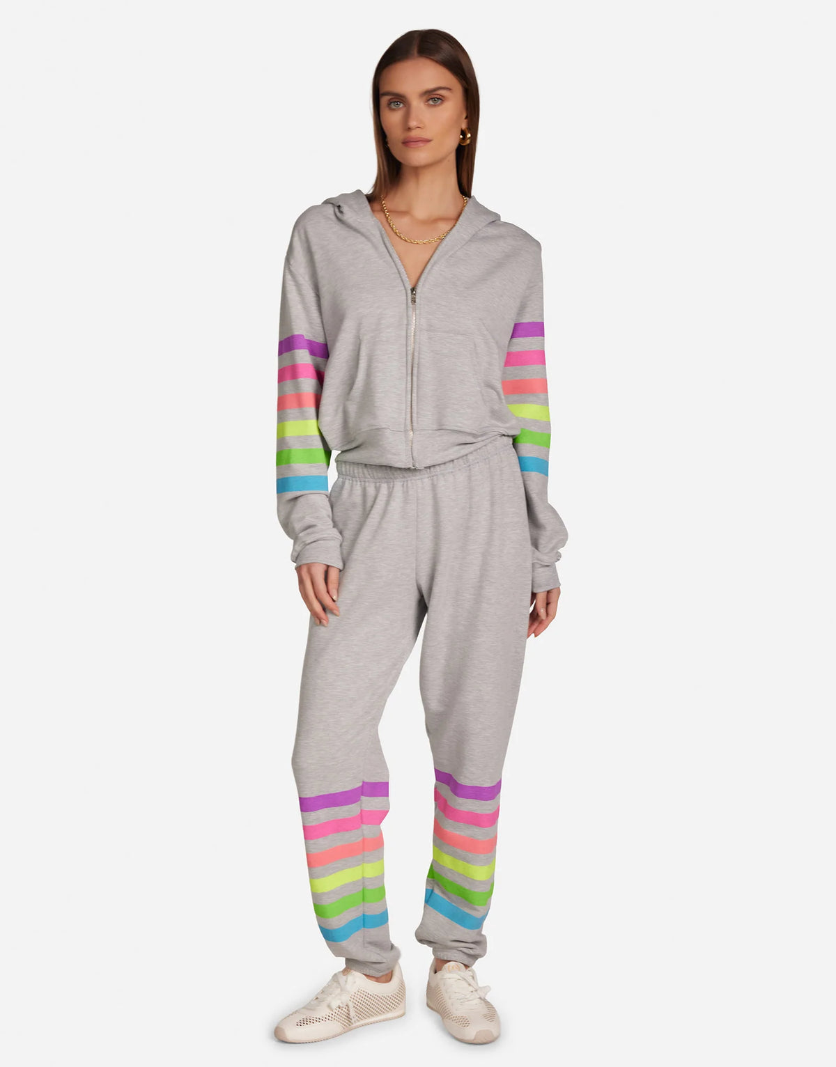 Michael Lauren Bowman Neon Stripe Cropped Hoodie