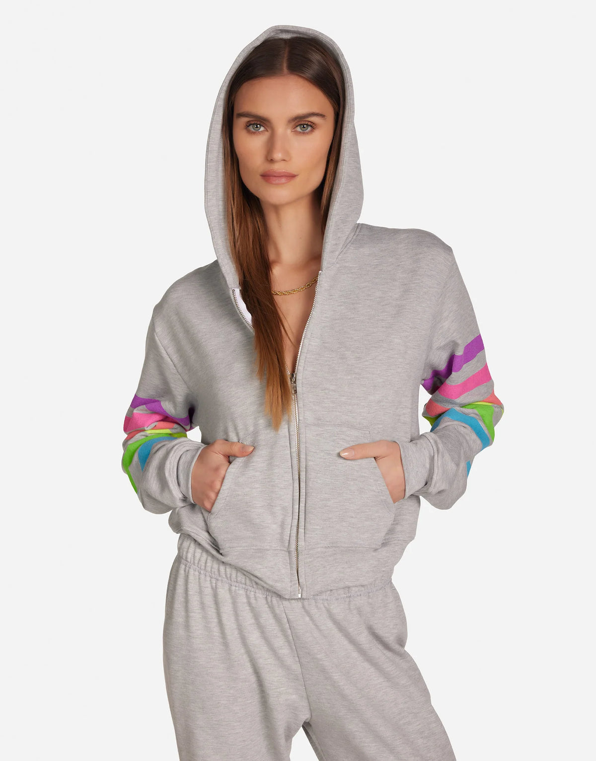 Michael Lauren Bowman Neon Stripe Cropped Hoodie