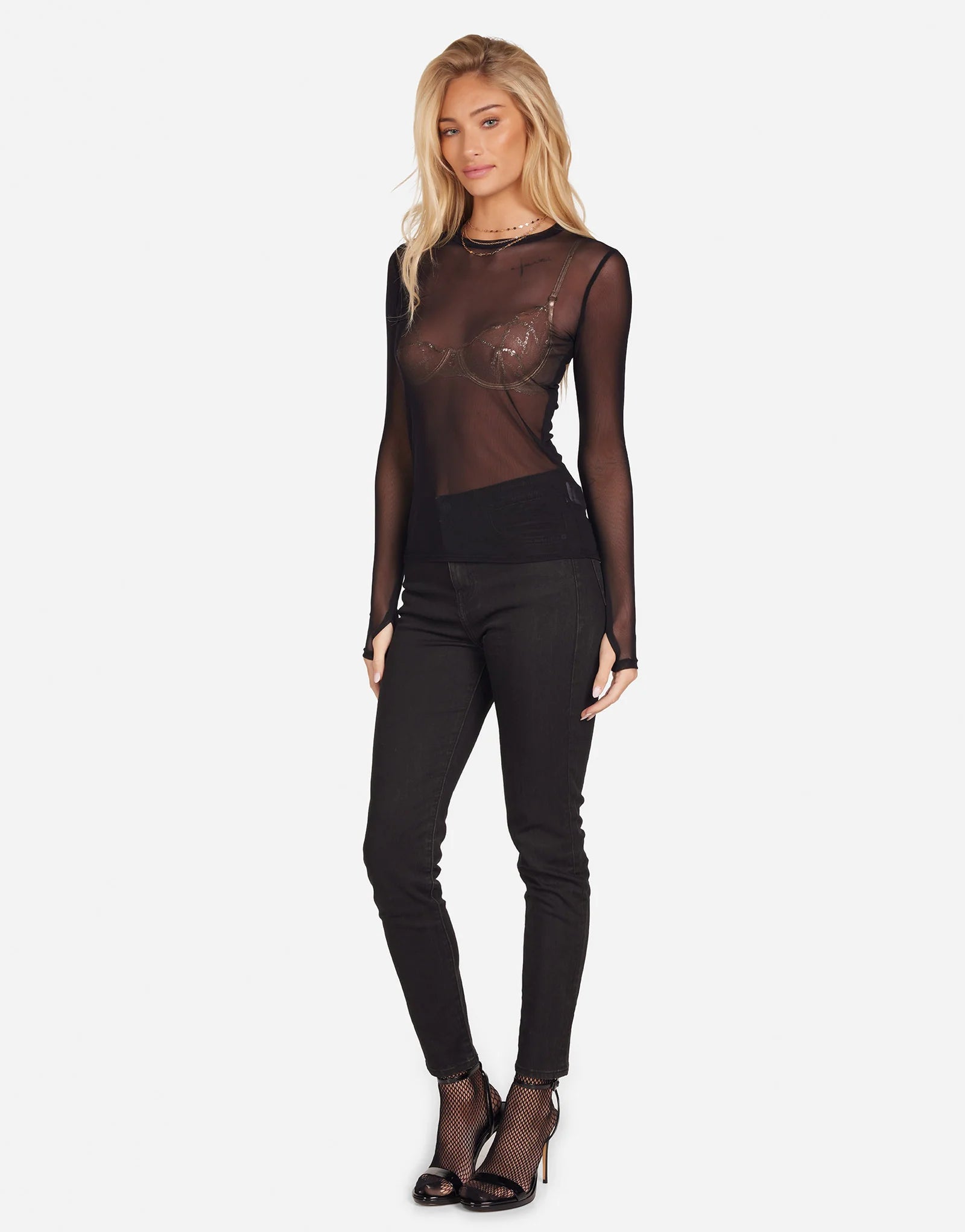 Michael Lauren Vero L/S Fitted Mesh Top - Black