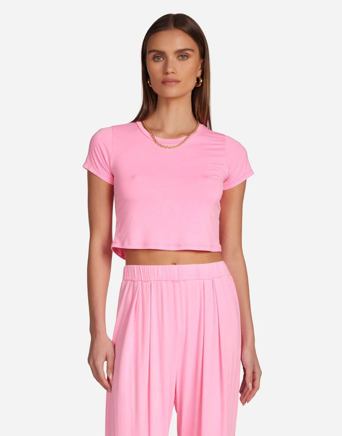 Michael Lauren Baylen Neon Pink Cropped Tee