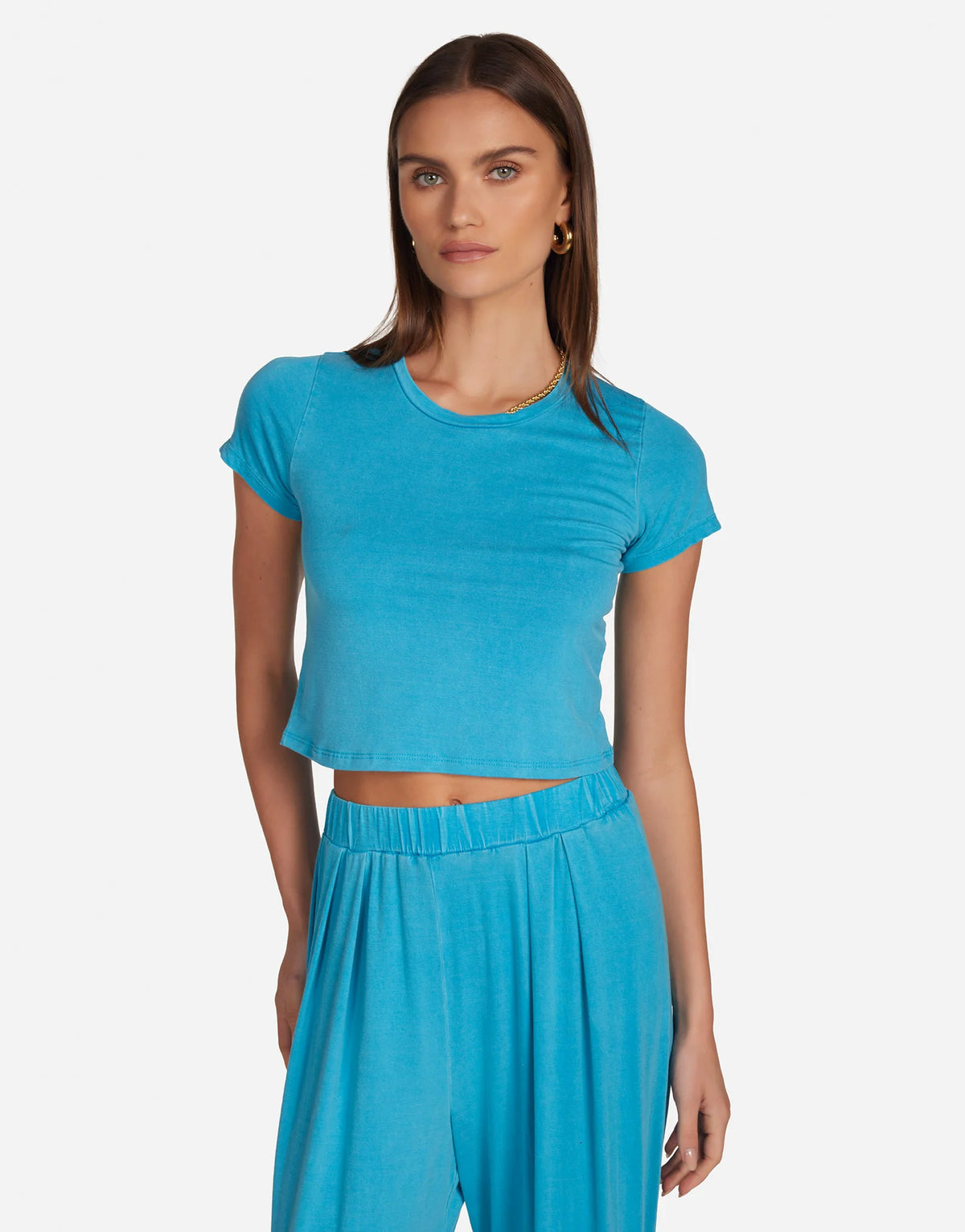 Michael Lauren Baylen Vivid Blue Cropped Tee