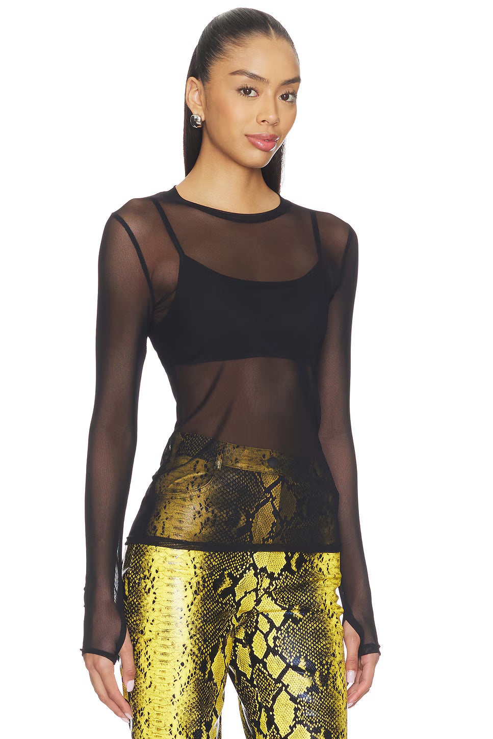 Michael Lauren Vero L/S Fitted Mesh Top - Black