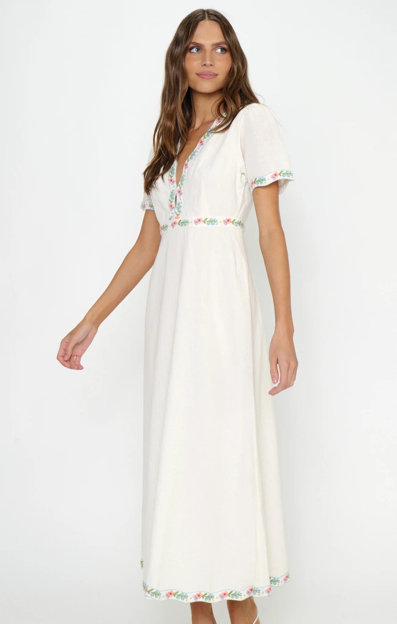 Show Me Your Mumu Thea Midi Dress - Wild Meadow Embroidery