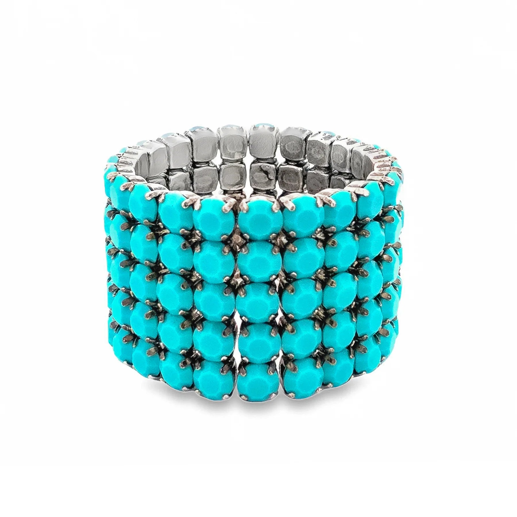 TOVA Olivia 5 Strand Stretch Bracelet in Antique Silver / Turquoise