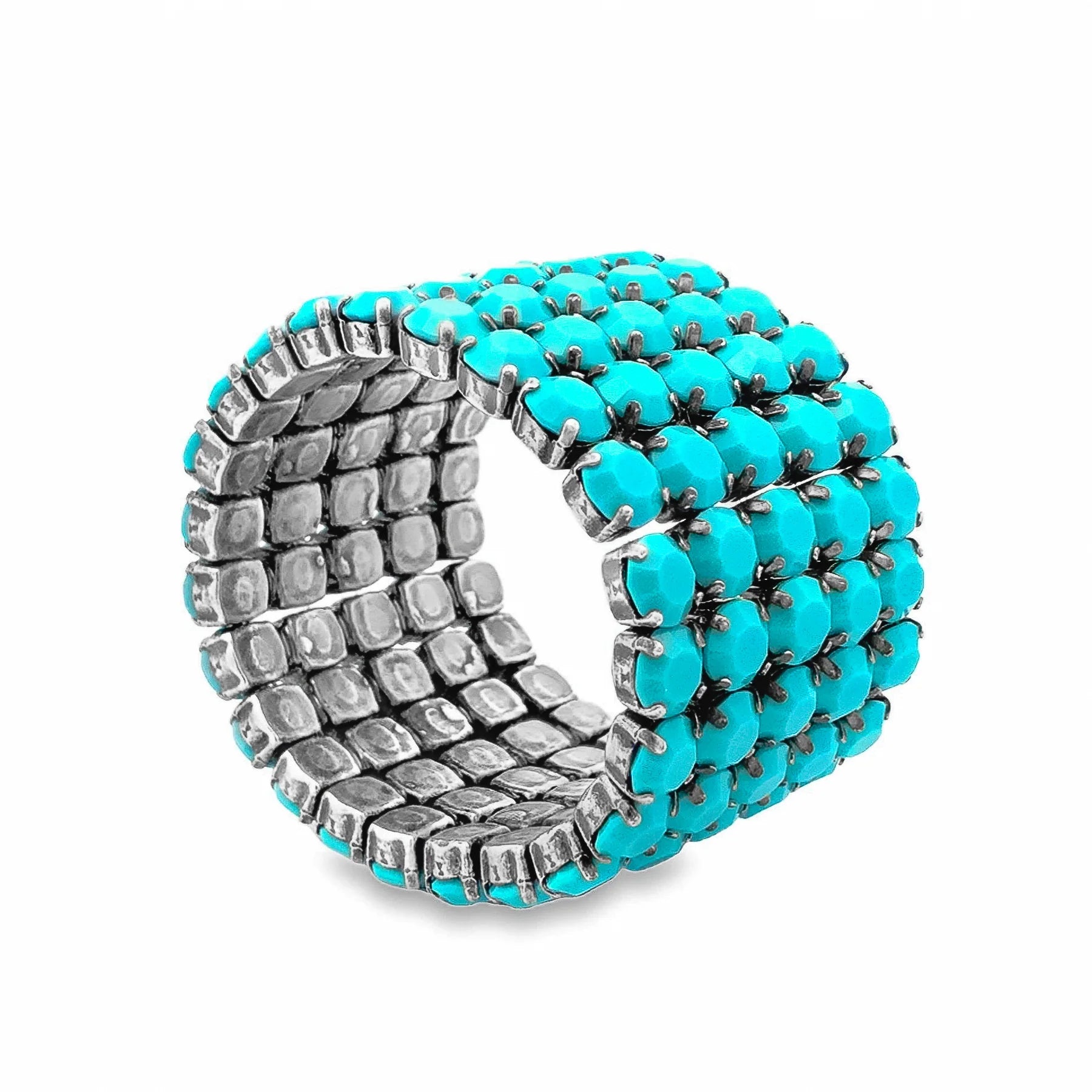 TOVA Olivia 5 Strand Stretch Bracelet in Antique Silver / Turquoise