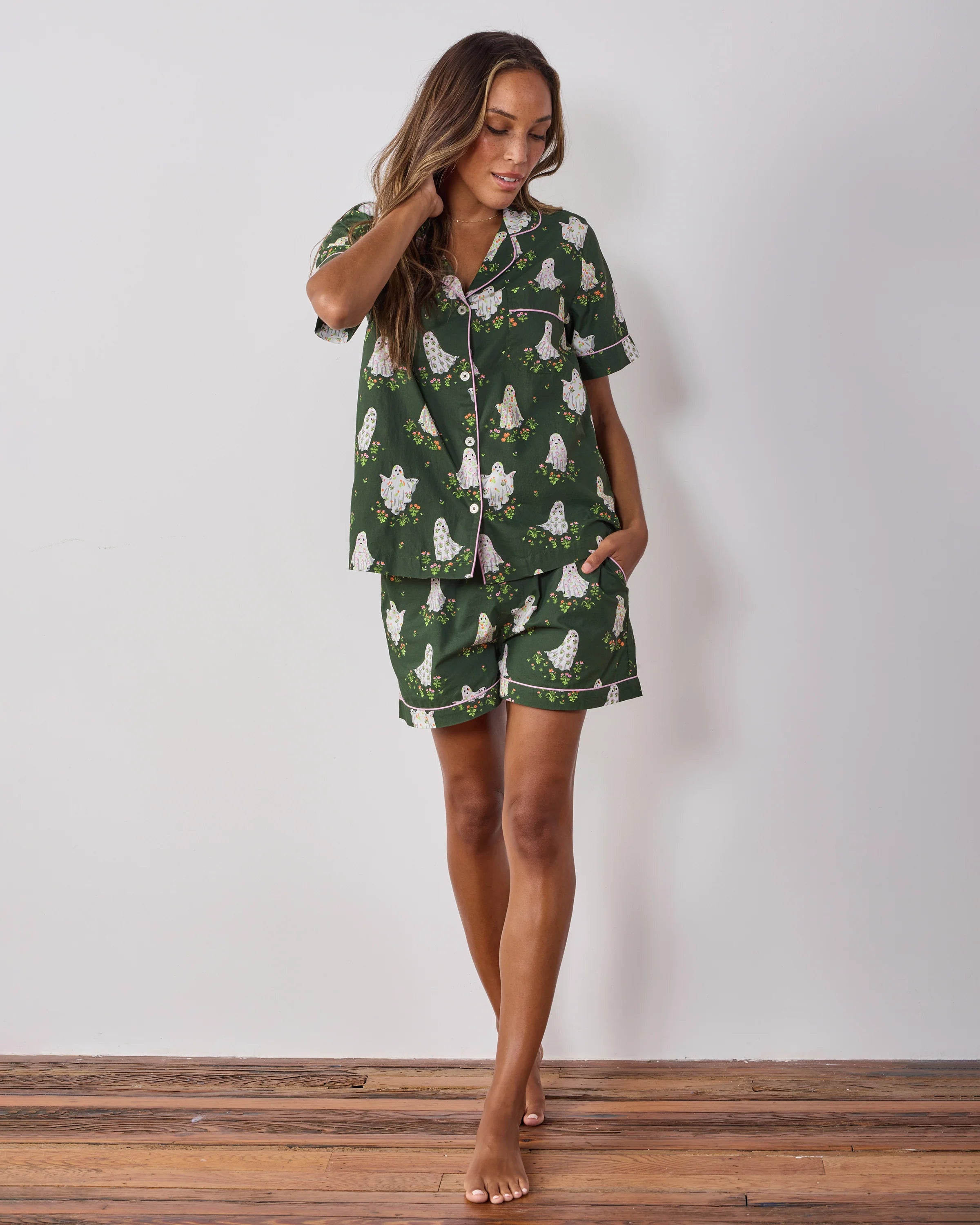 Printfresh Gardening Ghosts Short PJ Set in Overgrown Moss