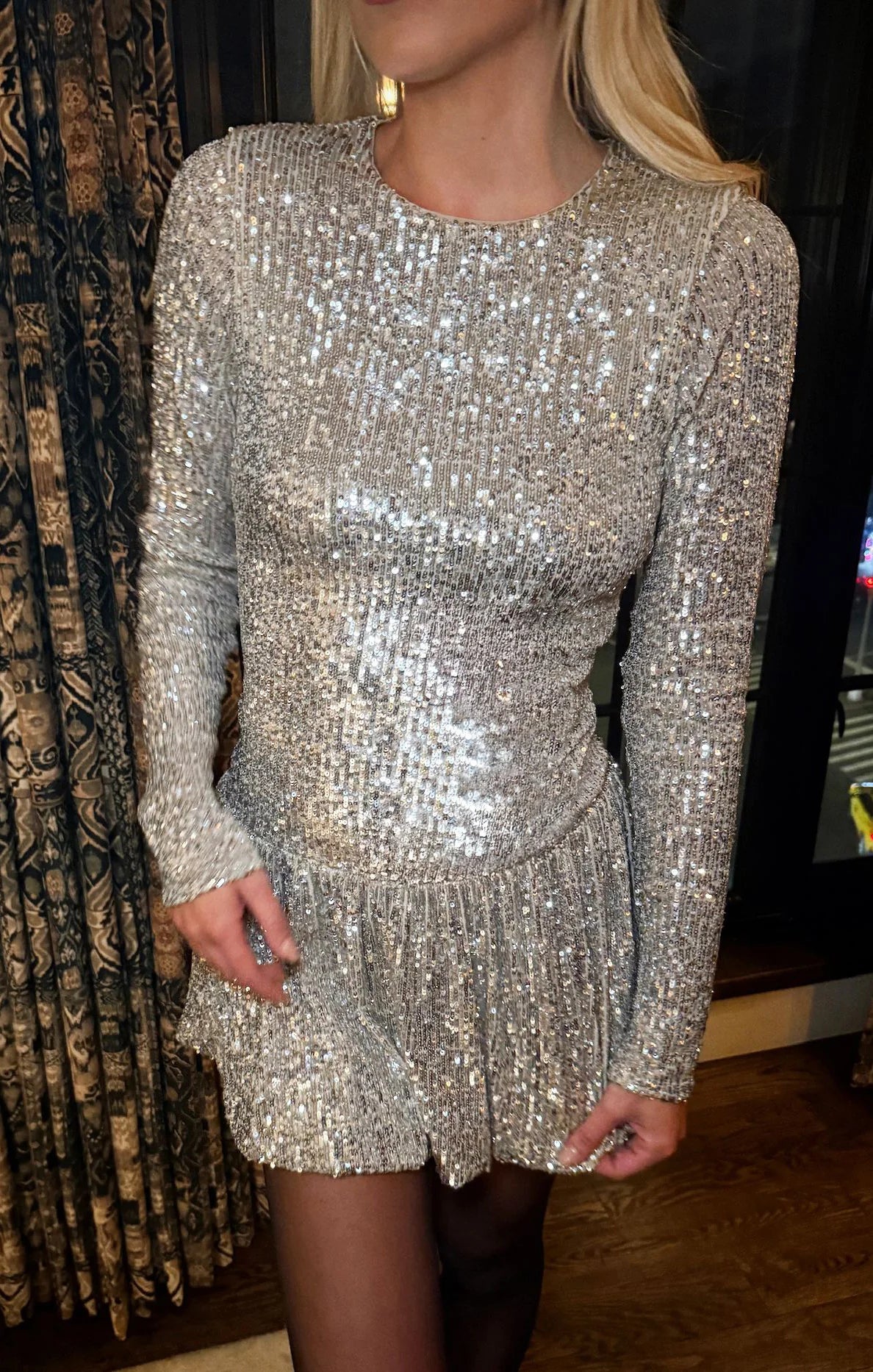 show me your mumu long sleeve dress Show Me Your Mumu Zelda Mini Dress Women's Dress Platinum Sequins : XS