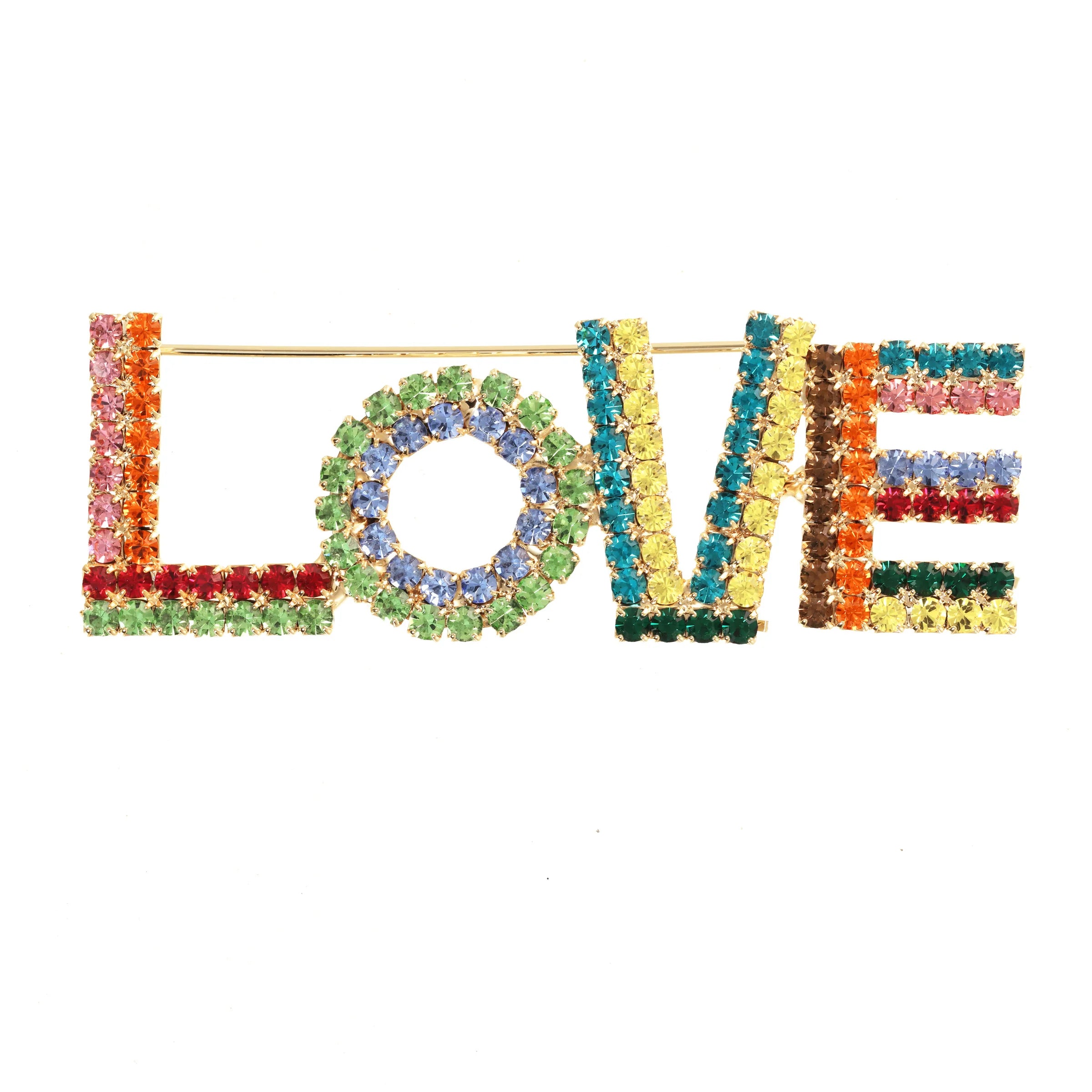 TOVA La La LOVE Crystal Statement Brooch – Antique Gold Multi-Color