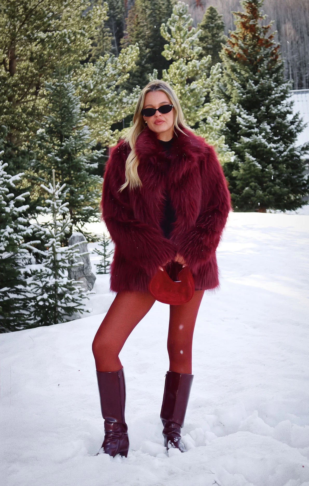 Show Me Your Mumu Salt Lake Fur Coat Merlot Faux Fur