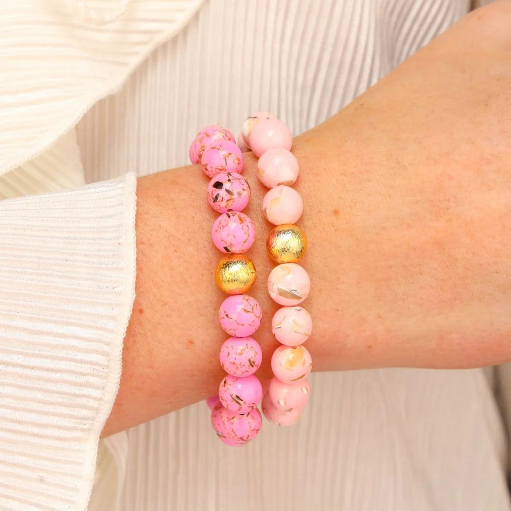 BuDha Girl Pink Marble Beaded Bracelet