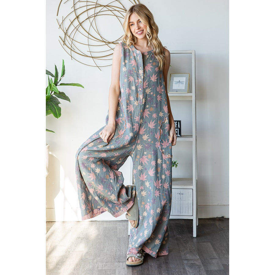 Oli & Hali Washed Sleeveless Printed Reversible Jumpsuit