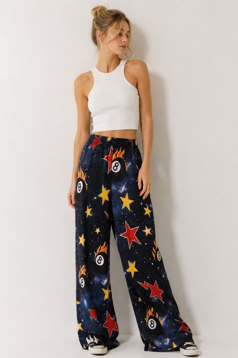 Galaxy 8-Ball Print Wide Leg Pants PRE-ORDER