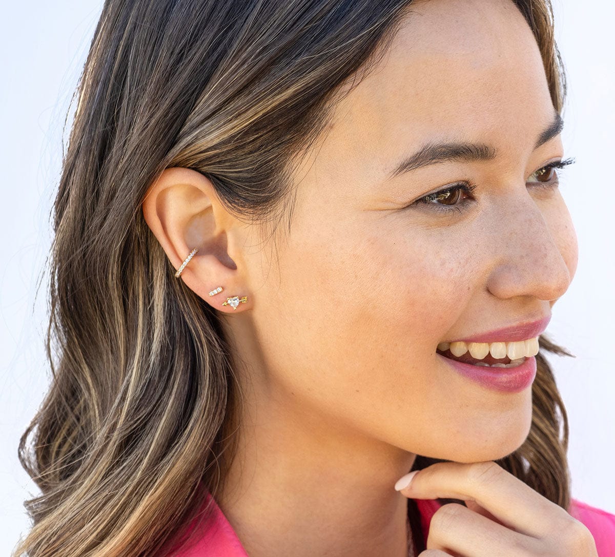 Kris Nations Dash/Bar Pavé Stud Earrings - Gold Vermeil