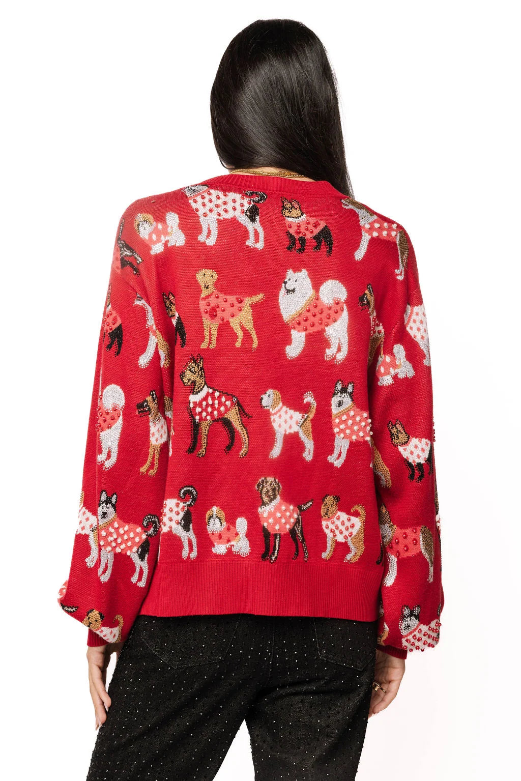 Queen of Sparkles Red Dogs in Polka Dot Sweaters Button Up Cardigan